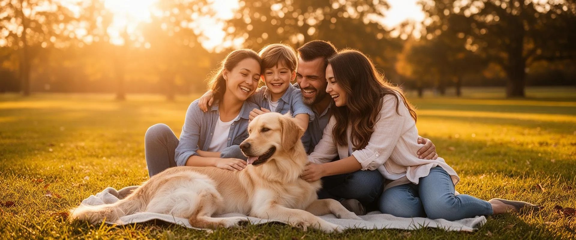 Family enjoying outdoors with their pet wearing a Petverse GPS tracker