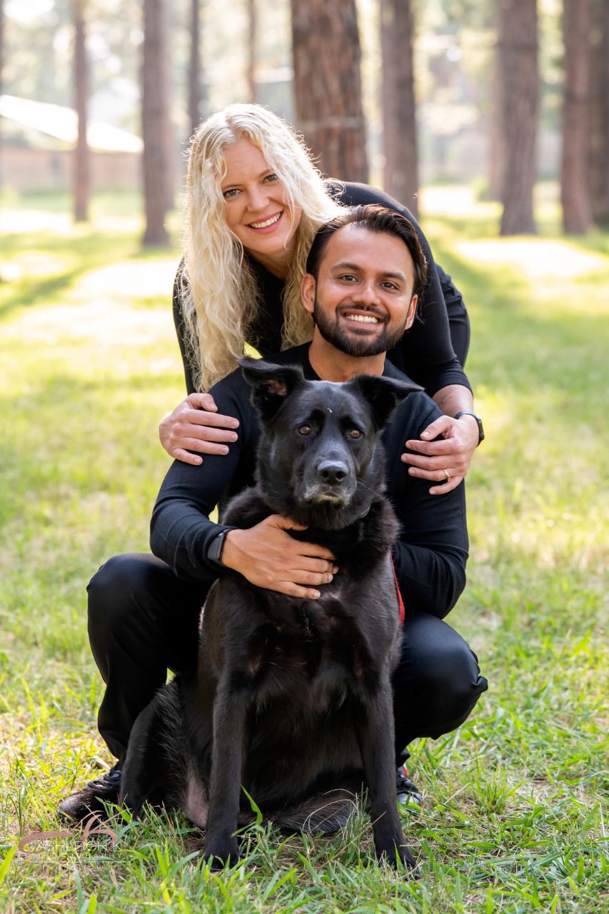 Petverse founders Amit and Kim Kumar with their dog Hunter